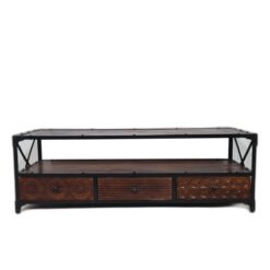Handmade indian furniture hand carved solid hard wood tv unit entertainment media brown modish 150x45x50cm