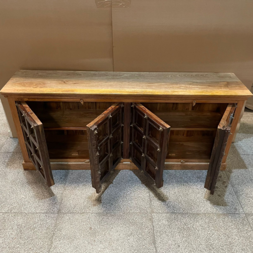 Antique indian furniture handmade solid wood sideboard carved doors brown 207x45x88cm - Image 3