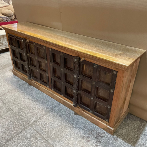Antique indian furniture handmade solid wood sideboard carved doors brown 207x45x88cm - Image 7