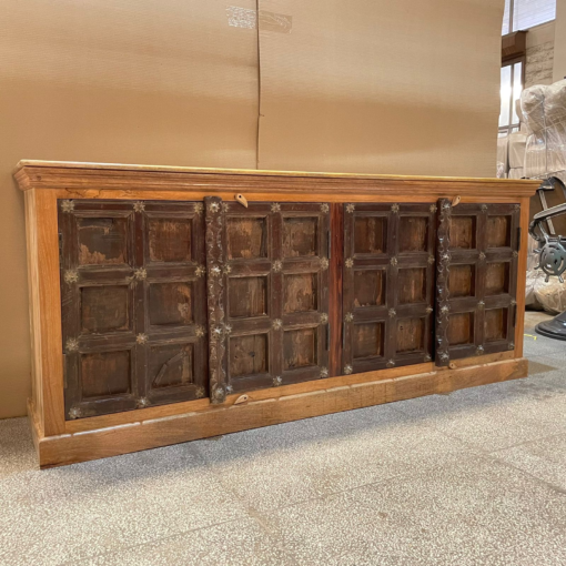 Antique indian furniture handmade solid wood sideboard carved doors brown 207x45x88cm - Image 8