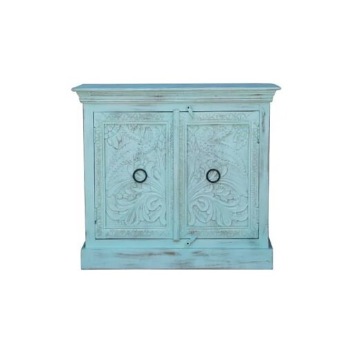 Hand Carved Indian Solid Wood Cabinet White 100x40x90