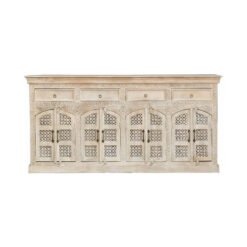 Handmade Indian Furniture Solid Hard Wood Carved 8Doors And 4 Drawers Sideboard 200x40x100Cm