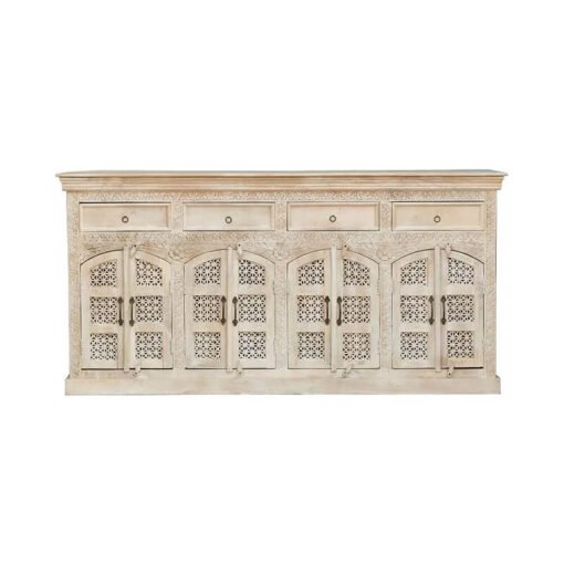 Handmade Indian Furniture Solid Hard Wood Carved 8Doors And 4 Drawers Sideboard 200x40x100Cm