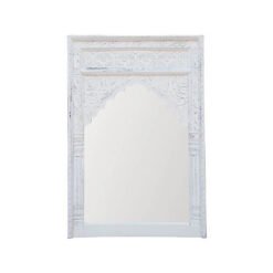 Mehrab Indian Hand Carved Mirror Arched Globe Wooden Wall Decor 80x120cm White