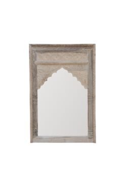 Mehrab indian hand carved mirror arched globe wooden wall decor 80x120cm bleach