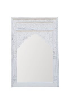 Mehrab indian hand carved mirror arched globe wooden wall decor 80x120cm white