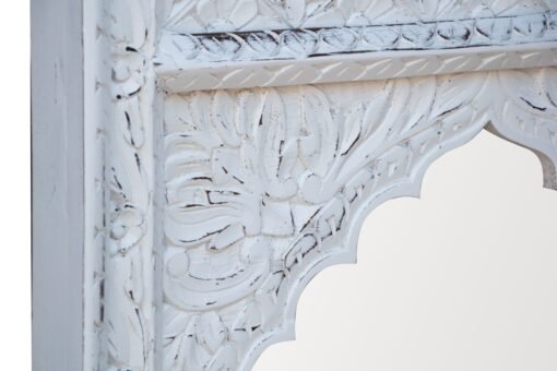 Mehrab indian hand carved mirror arched globe wooden wall decor 80x120cm white - Image 4