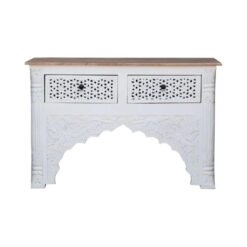 Hand Carved Console Table White with Drawers 120x40x80