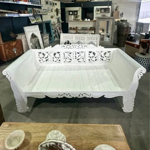 Hand Carved Balinese White wash Daybed 200x100x50