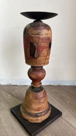 Red rustic wooden candle holder 15x15x37cm