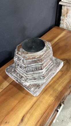 Pyramid style candle stand rustic white 18x21x16cm