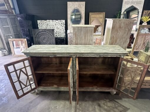 Hand Carved Grey Wash Sideboard 190x40x108 - Image 2