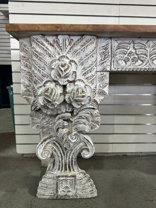 Floral console table rustic white with natural top 150x40x90 - Image 6