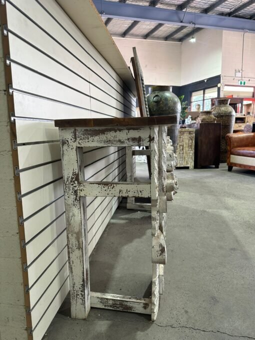Floral console table rustic white with natural top 150x40x90 - Image 3