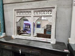 Mehrab 2 arched hand carved window mirror frame whitewash 120x90 cm