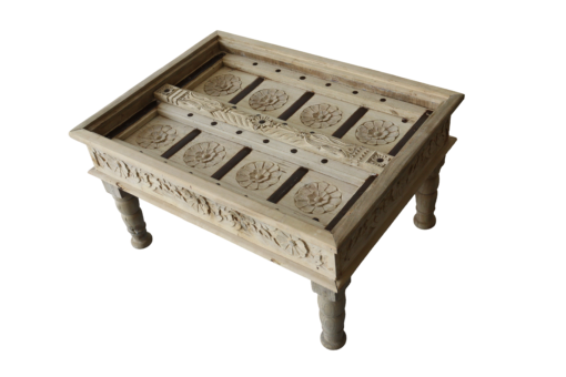 Wooden coffee table  on taffen glass 68x91x49cm