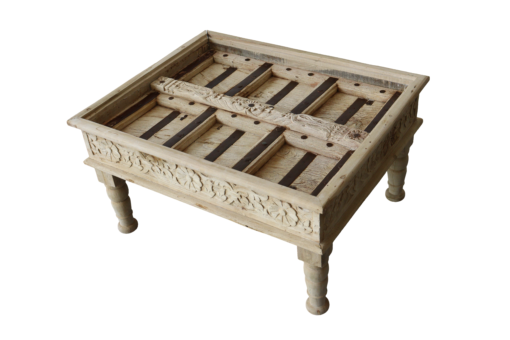 Wooden coffee table  on taffen glass 86x70x47cm