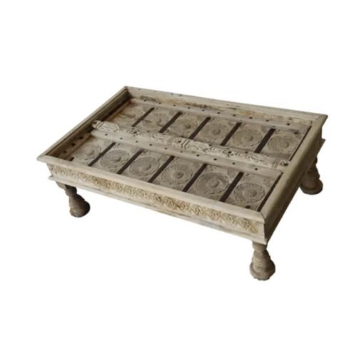 WOODEN COFFEE TABLE ON TAFFEN GLASS 137x84x48cm