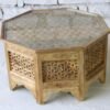 BROWN WOODEN COFFEE TABLE  ON GLASS TOP 90x90x50cm