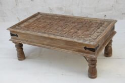 WOODEN COFFEE TABLE WITH GLASS TOP 78x110x47cm