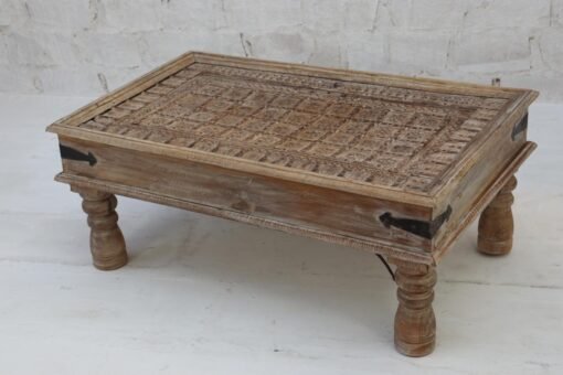 WOODEN COFFEE TABLE WITH GLASS TOP 78x110x47cm - Image 2